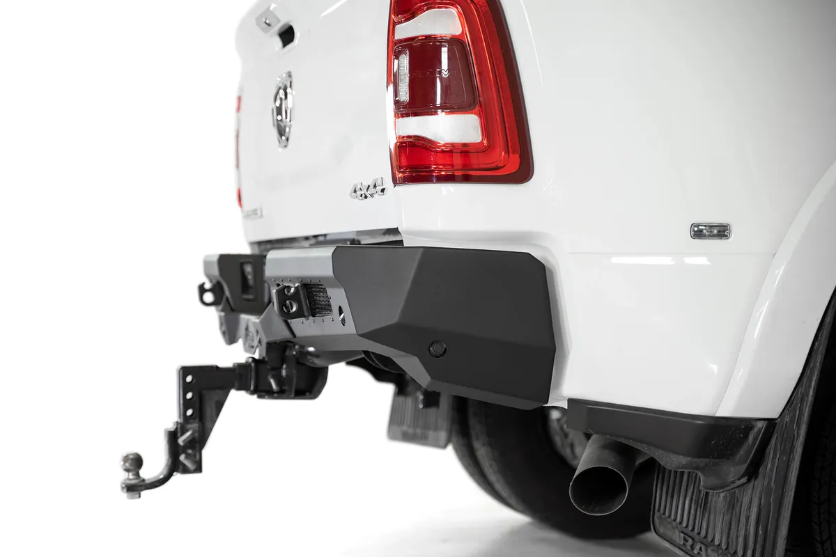 Dodge 25003500 Bomber HD Rear Bumper with SENSOR MOUNTS set up for Duallys in Hammer Black with Satin Black panels product image