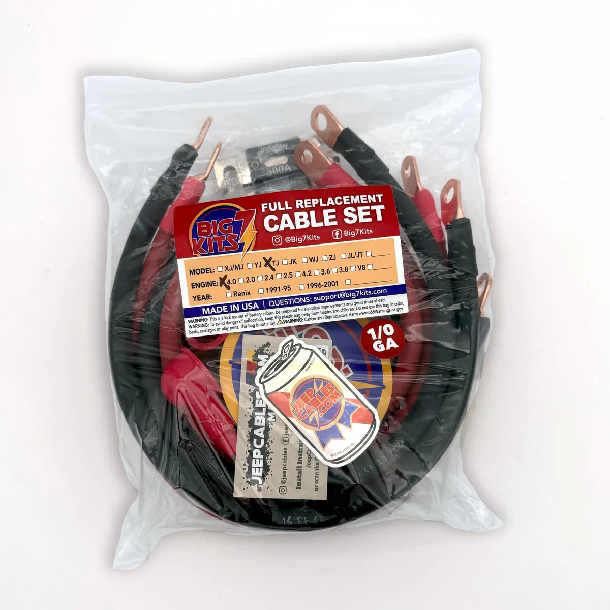 1997-1999 Jeep Wrangler TJ / LJ Battery Cable Kit 4.0 Liter 2 Gauge Battery Cable Big7Kits product image