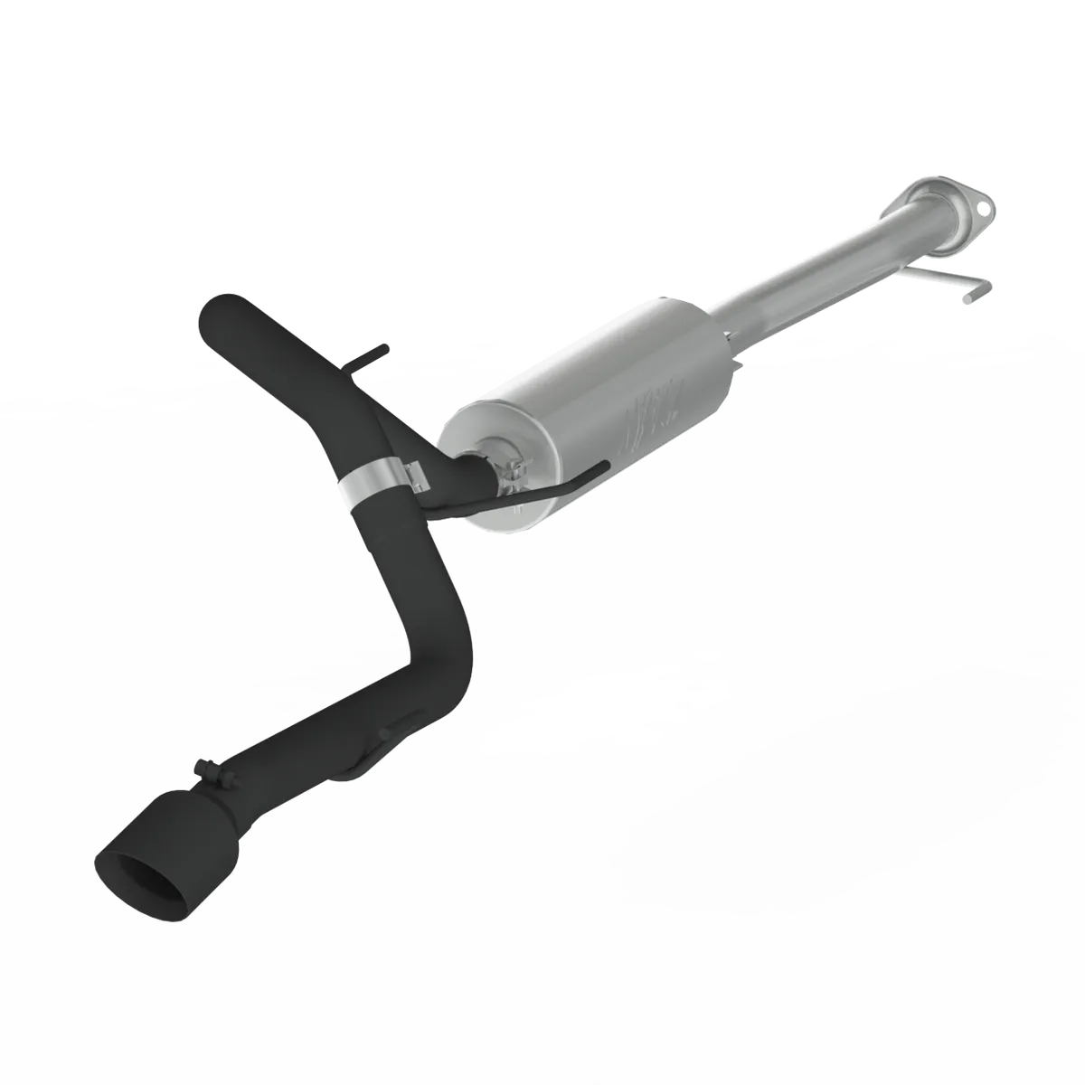 Armor BLK Cat Back Exhaust System; 2.5 in.; Incl. Ext. Pipe/Muffler/Over Axle Pipes/Tailpipe/Hardware/4 in. OD Tip; Single Side Exit; Black Coated; product image