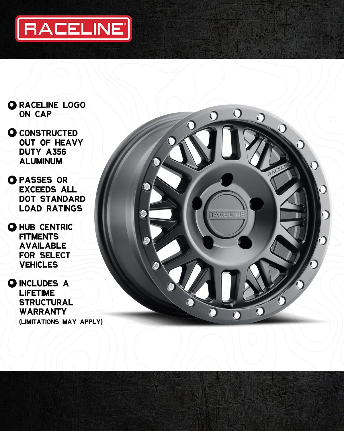 Aluminum Wheels 17x9 Ryno 951B Satin Black -12 Offset 8 on 170 Bolt Pattern 130.8 Bore Raceline product image