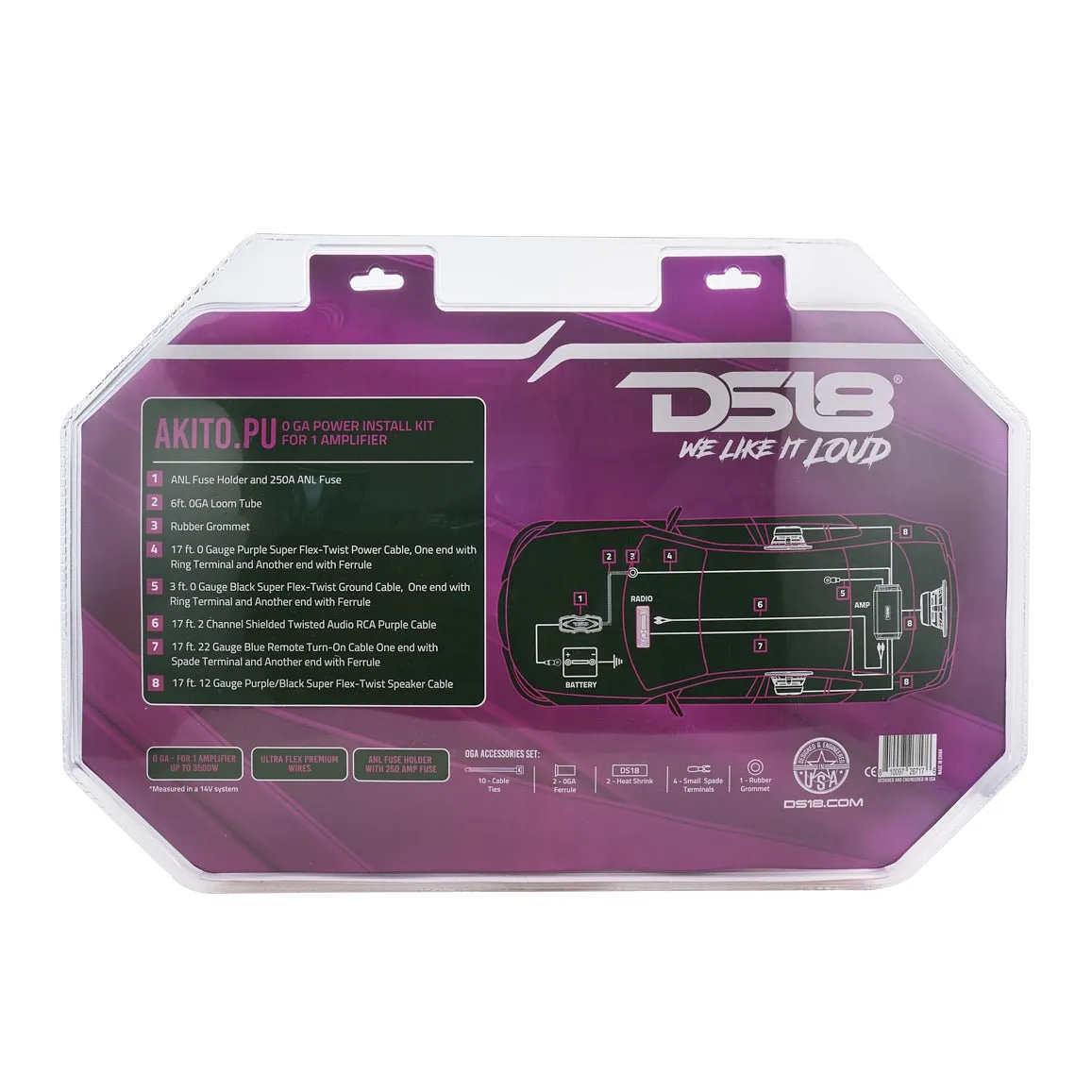 0-GA Amplifier Installation Wiring Kit - Purple product image