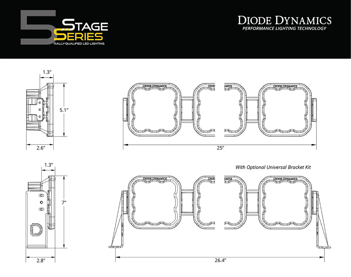 Diode Dynamics - SS5 Sport Universal CrossLink 4-Pod Lightbar Yellow Driving product image