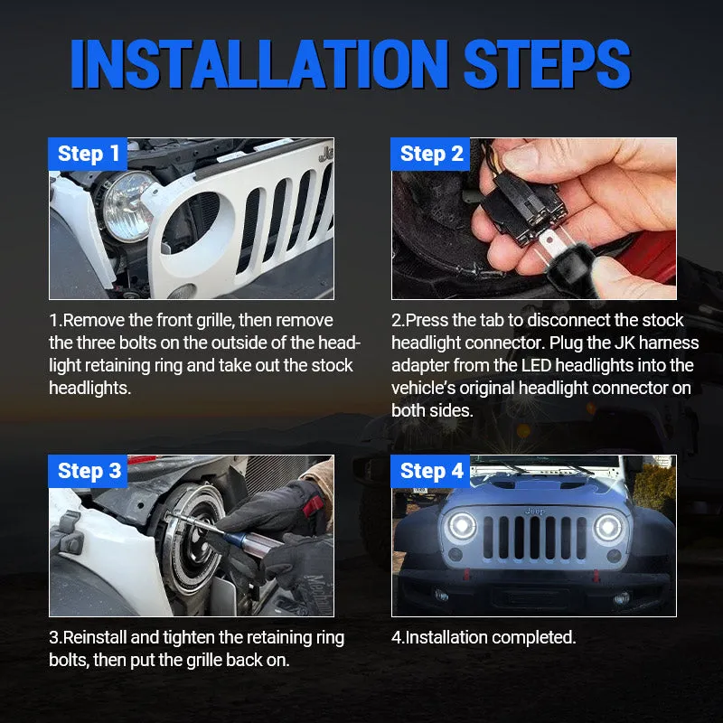 "dot Certified 7"" 80w LED Halo Headlights With DRL & Turn Signals For Jeep Wrangler JK Tj" product image