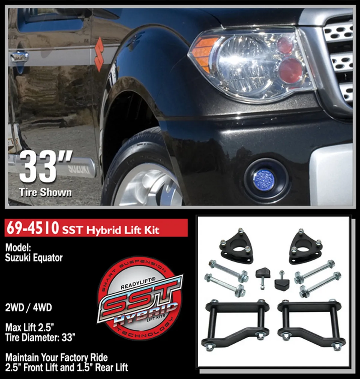 2.5 Strut Extension-1.5 Rear Shackle-Frontier Xterra 2005-2016 Nissan Armadatitan 2WD 4WD product image