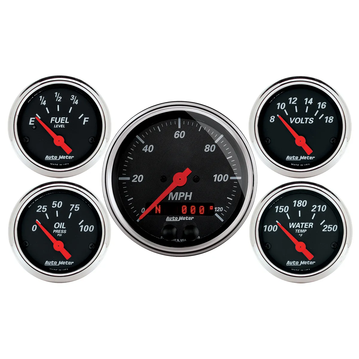 5 Pc. Gauge Kit, 3-3/8 In. & 2-1/16 In. , GPS Speedometer, Designer Black product image