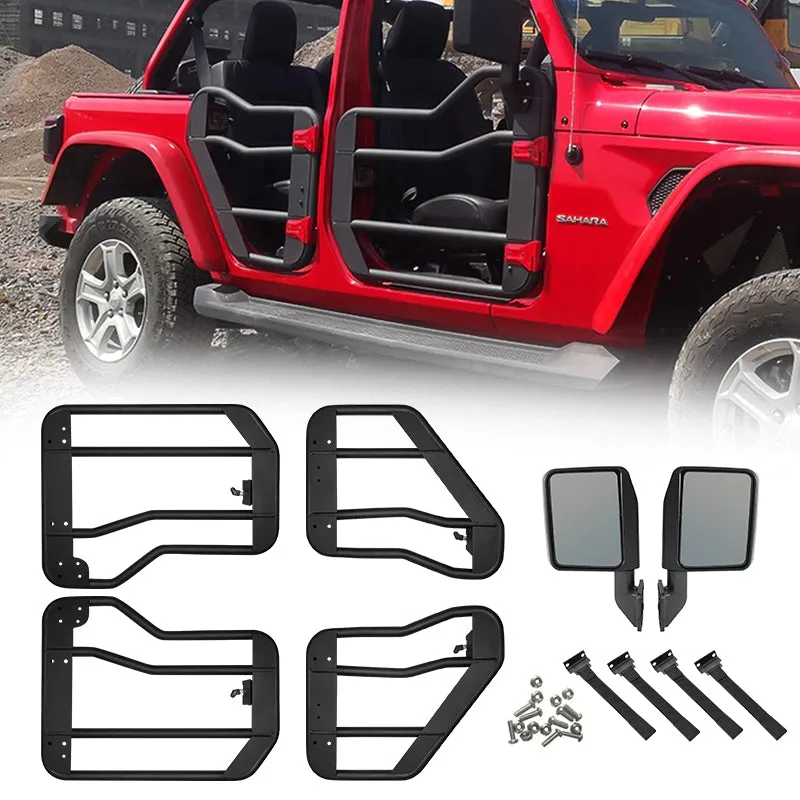 LED Factory Mart Cross Bar Tube Doors with Side View Mirror for 2018-2026 Wrangler & Gladiator JT