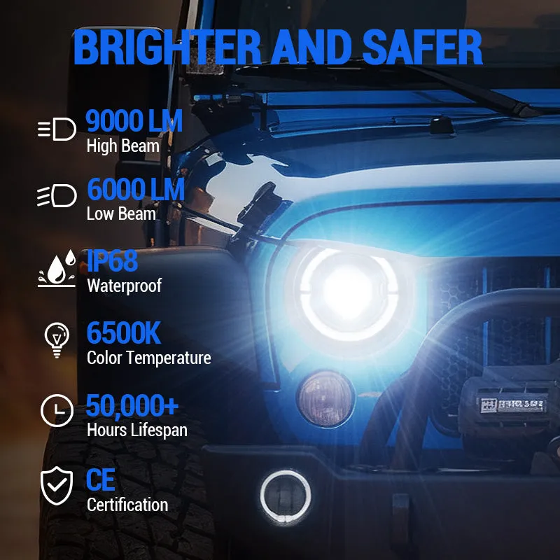 "dot Certified 7"" 80w LED Halo Headlights With DRL & Turn Signals For Jeep Wrangler JK Tj" product image