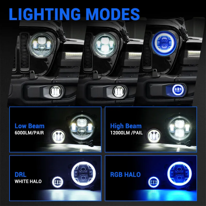 "multi-Function 9"" LED Rgbw Headlights & Rgbw Fog Lights For 2018-2026 Jeep JL And Jt" product image