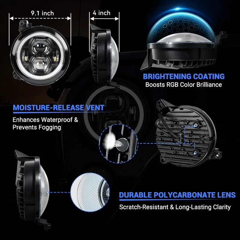 "multi-Function 9"" LED Rgbw Headlights & Rgbw Fog Lights For 2018-2026 Jeep JL And Jt" product image