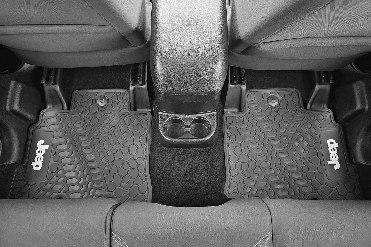 14-18 Jeep JKU 4 Dr Front and Rear -Tire Tread/Scorched Earth Scene w/ JEEP Insert - Black product image