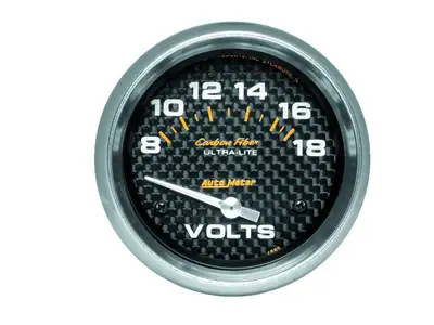AutoMeter Gauge, Voltmeter, 2 5/8", 18V, Electric, Carbon Fiber