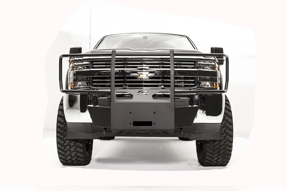 Fab Fours Winch Mount; 2 Stage Black Powder Coated; w/Full Grill Guard;