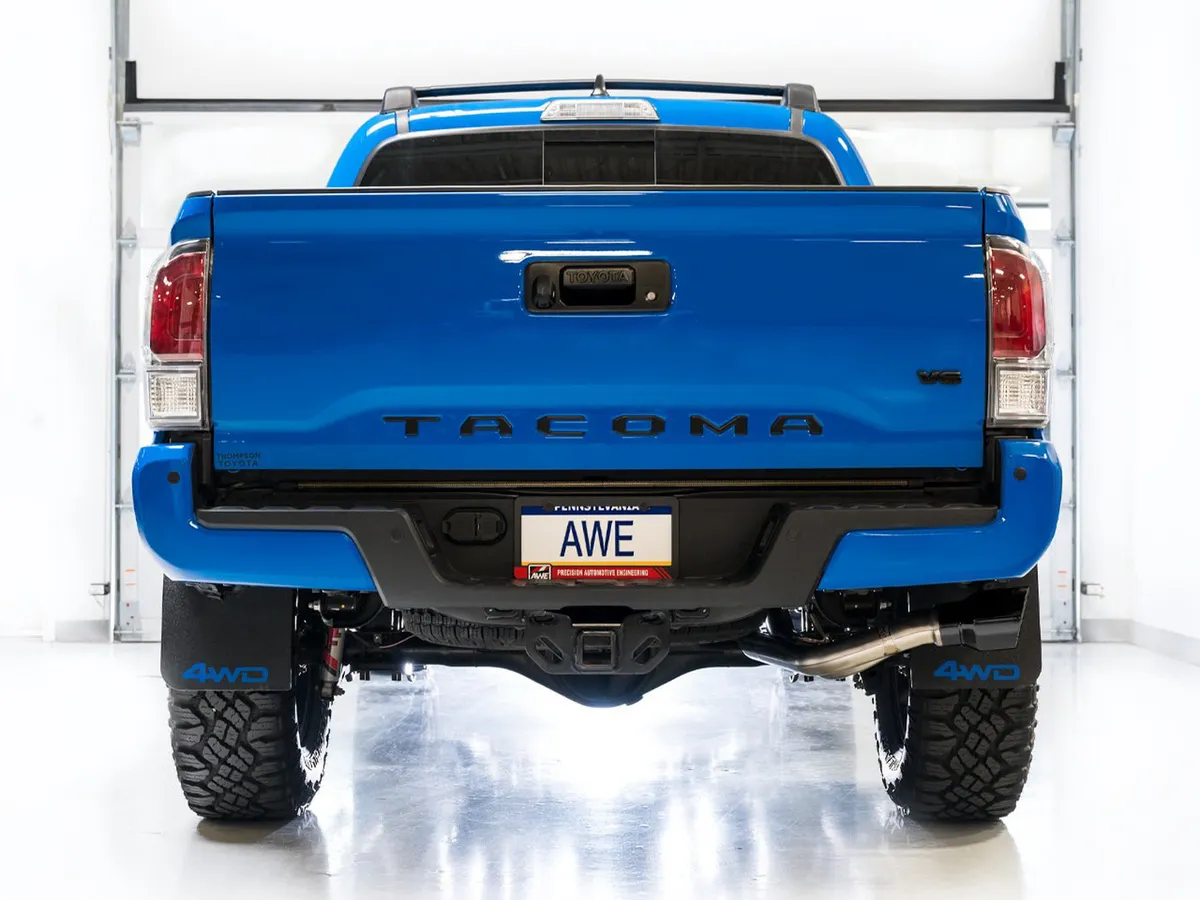 AWE 0FG Exhaust with BashGuard for 3rd Gen Tacoma - Dual Diamond Black Tips product image