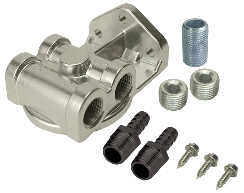 Derale 13049 Single Side Ports 3/8 NPT Filter Mount Kit with 3/4-16 Filter Threads product image