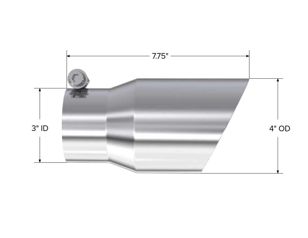 Armor Pro Exhaust Tip; 3 in. Inlet Diameter; 4 in. Outlet Diameter; 8 in. Length; Dual Wall; Angled; T304 Stainless Steel; Mirror Polished; product image