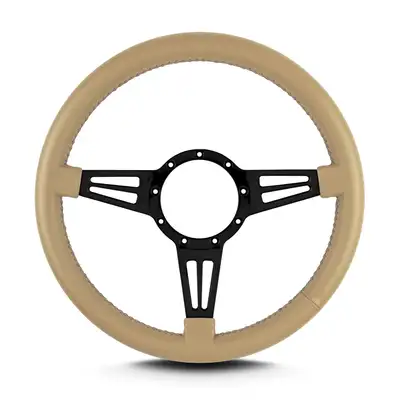 Lokar Lecarra Mark 4 Double Slot Steering Wheel; Tan; Black Spokes; 14 in. Standard Grip;