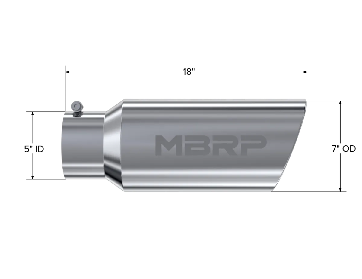 Armor Pro Exhaust Tip; 5 in. Inlet Diameter; 7 in. Outlet Diameter; 18 in. Length; Rolled End; T304 Stainless Steel; Mirror Polished; product image