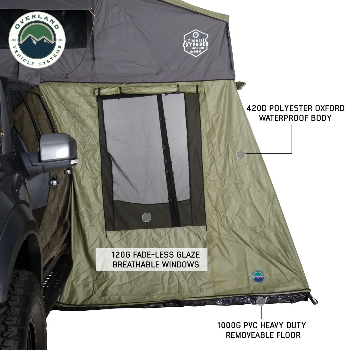 Overland Vehicle Systems Nomadic 2 Roof Top Tent Annex Green Base with Black Floor & Travel Cover product image