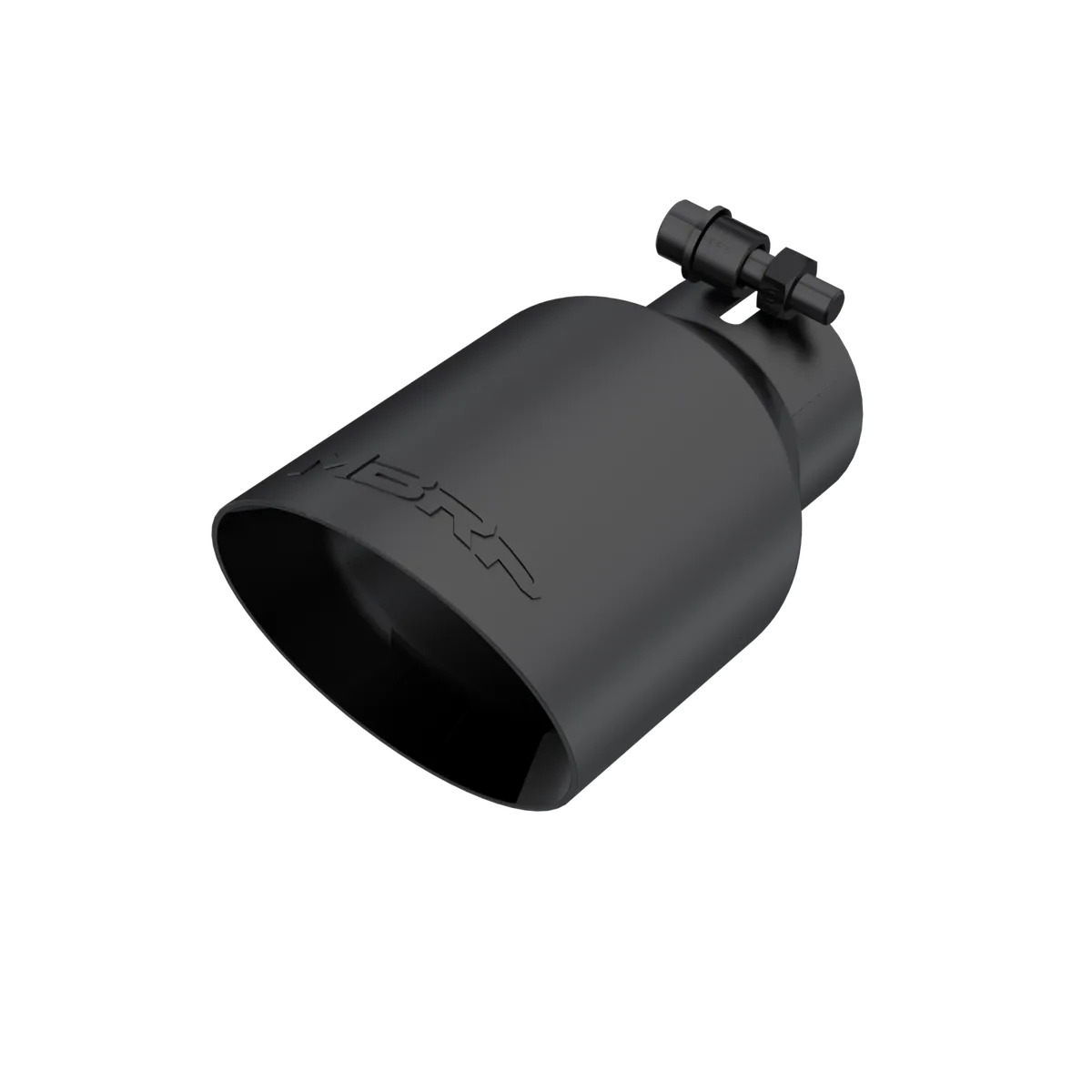 Armor BLK Exhaust Tip; 2.5 in. Inlet Diameter; 4 in. Outlet Diameter; 8 in. Length; Dual Wall; Angled; T304 Stainless Steel; Black Coated; product image