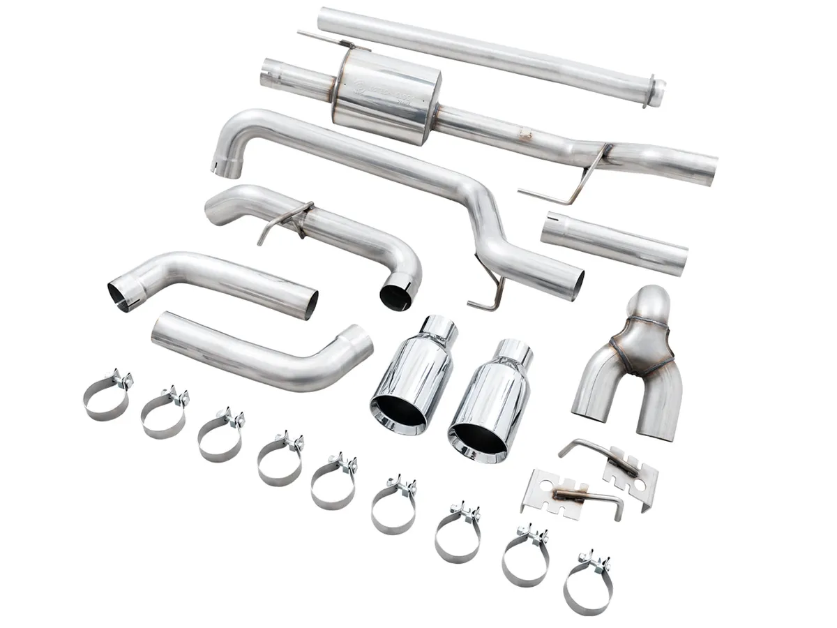 AWE 0FG Dual Split Rear Exhaust for '21+ Ford F-150 - 5" Diamond Black Tips product image