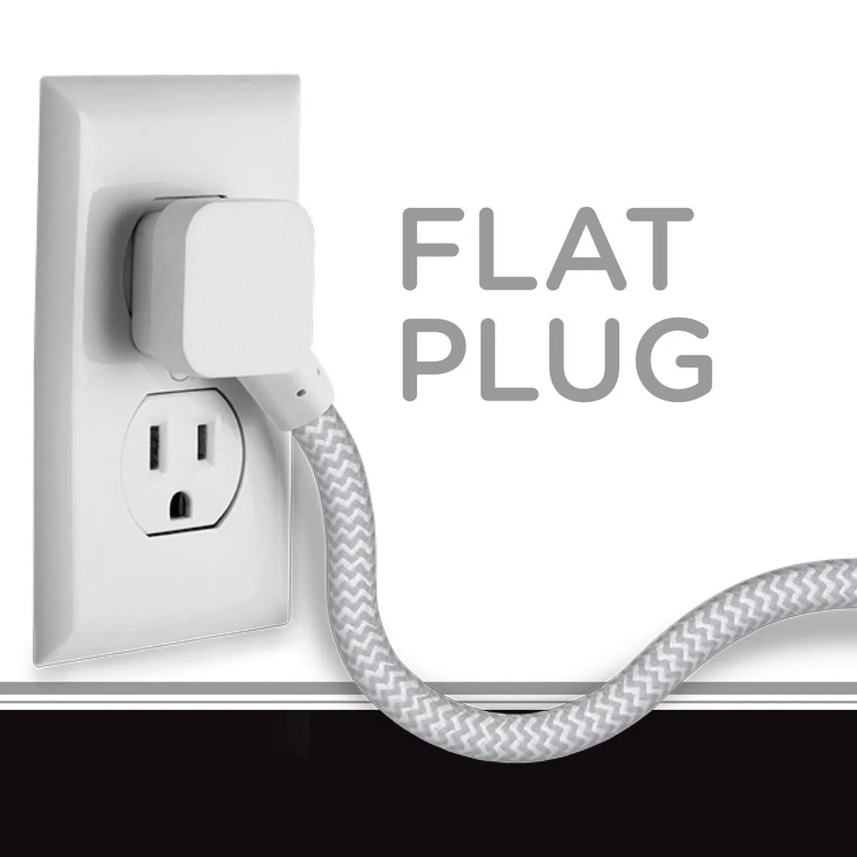 Cordinate 3-Outlet 10ft. Braided Extension Cord, White/Gray product image