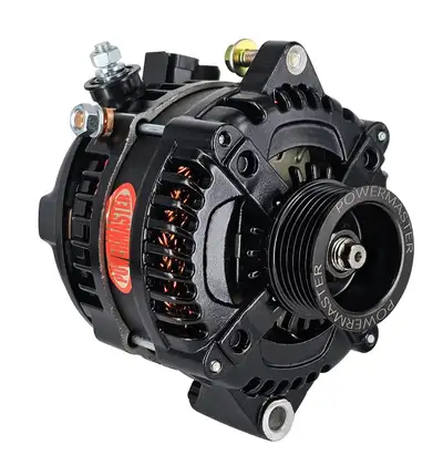 Power Master Alternator; 175 Amp; 6 Groove Pulley; Hair Pin Replacement; Black;