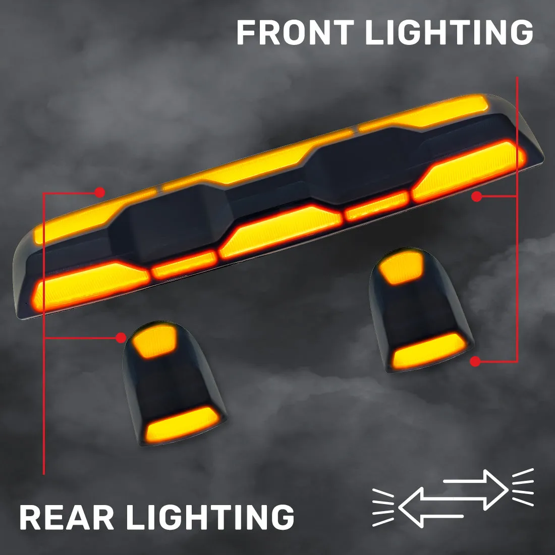 Gmc Chevy 20-23 4th Gen Body Style Heavy-Duty 3-Piece Set Amber Cab Roof Light Lens With 2-Way Forward Rear Facing Amber Ultra High-Power Leds - Includes Complete Wiring Kit For Installation on Truck That Did Not Come With OEM Installed Cab Roof product image