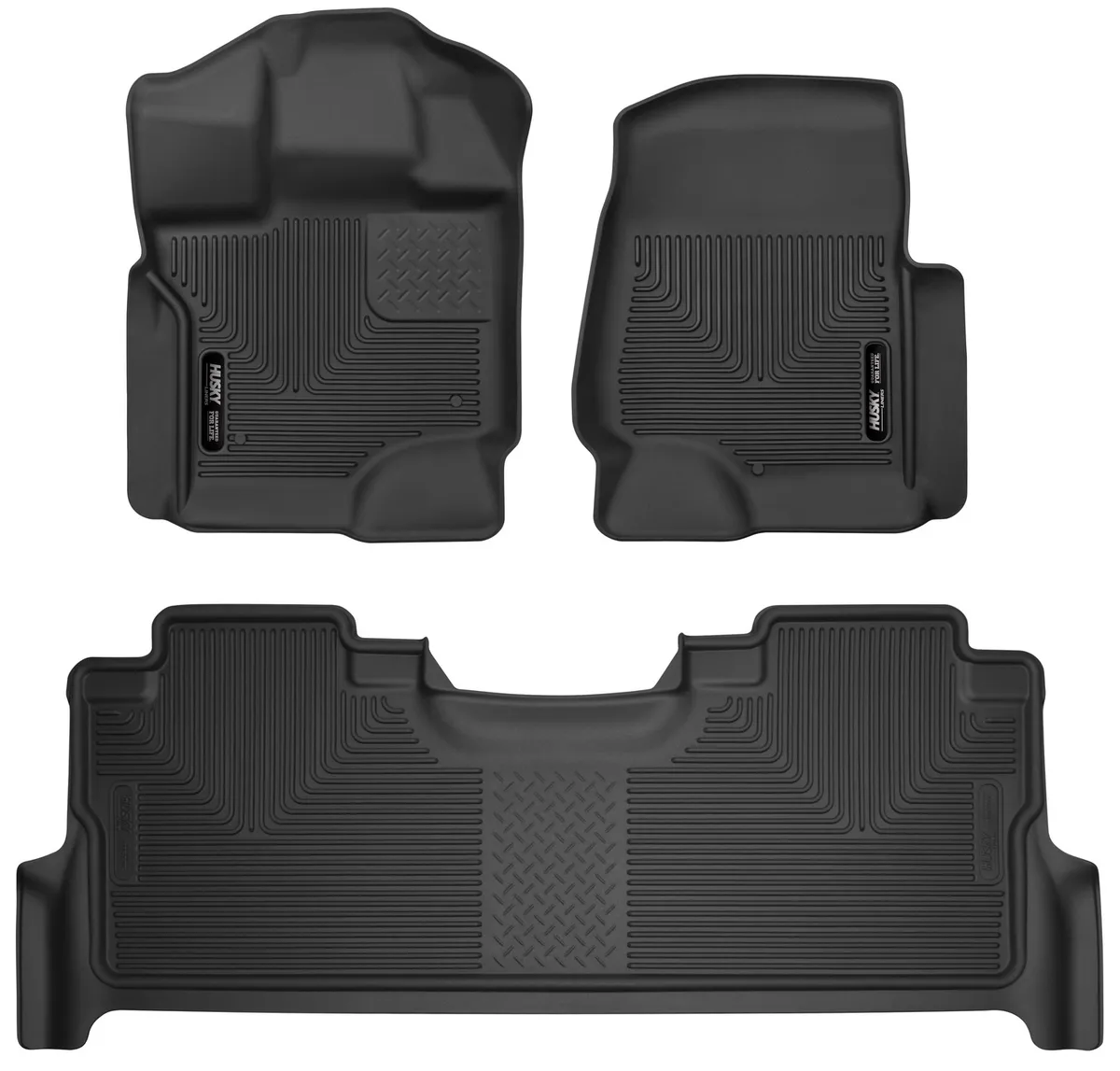 Front and 2nd Seat Floor Liners 2017-2019 Ford F-250 Super Duty Crew Cab Pickup Carpet Vinyl Vehicle has factory storage box 2017-2019 Ford F-350 Super Duty Crew Cab Pickup Carpet Vinyl Vehicle has factory storage box 2017 Ford F-450 Super Duty Crew C product image