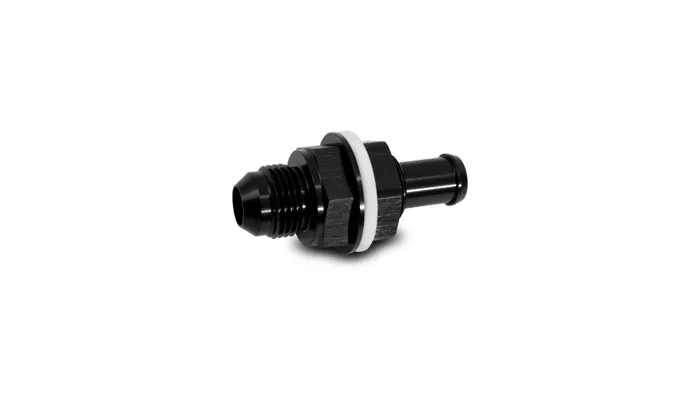 Fuel Cell Bulkhead Adapter Fitting; -6AN; 0.3125 in. Barb Size; 6061 Aluminum; Black Anodized; product image