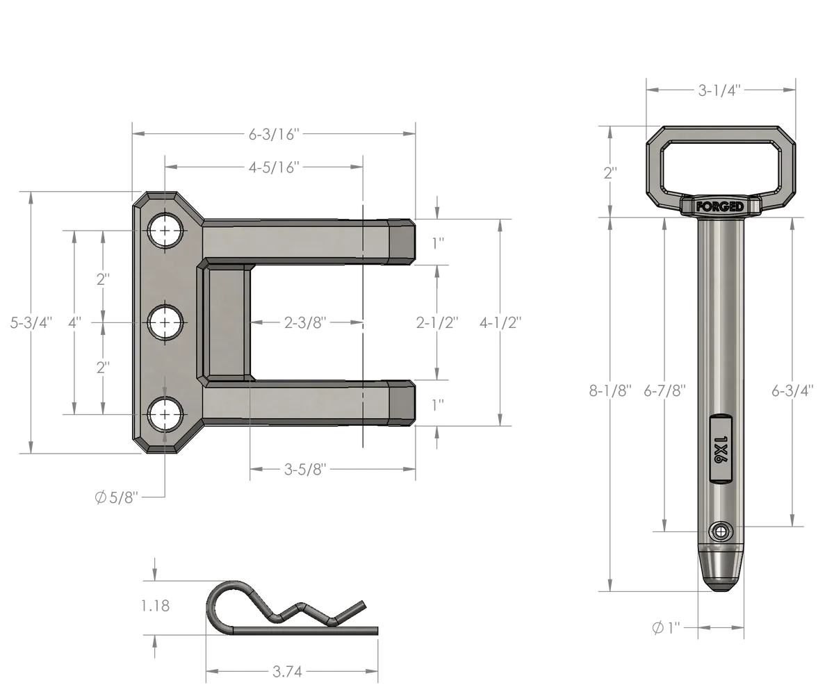 BulletProof Heavy Duty 2-Tang Clevis with 1 Pin CLEVIS product image