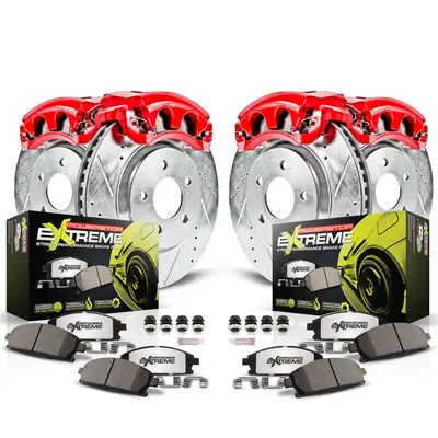 PowerStop Z26 Street Warrior Upgrade Kit: Drilled/Slotted Rotors; Carbon-Fiber Ceramic Pads; Powder Coated Calipers