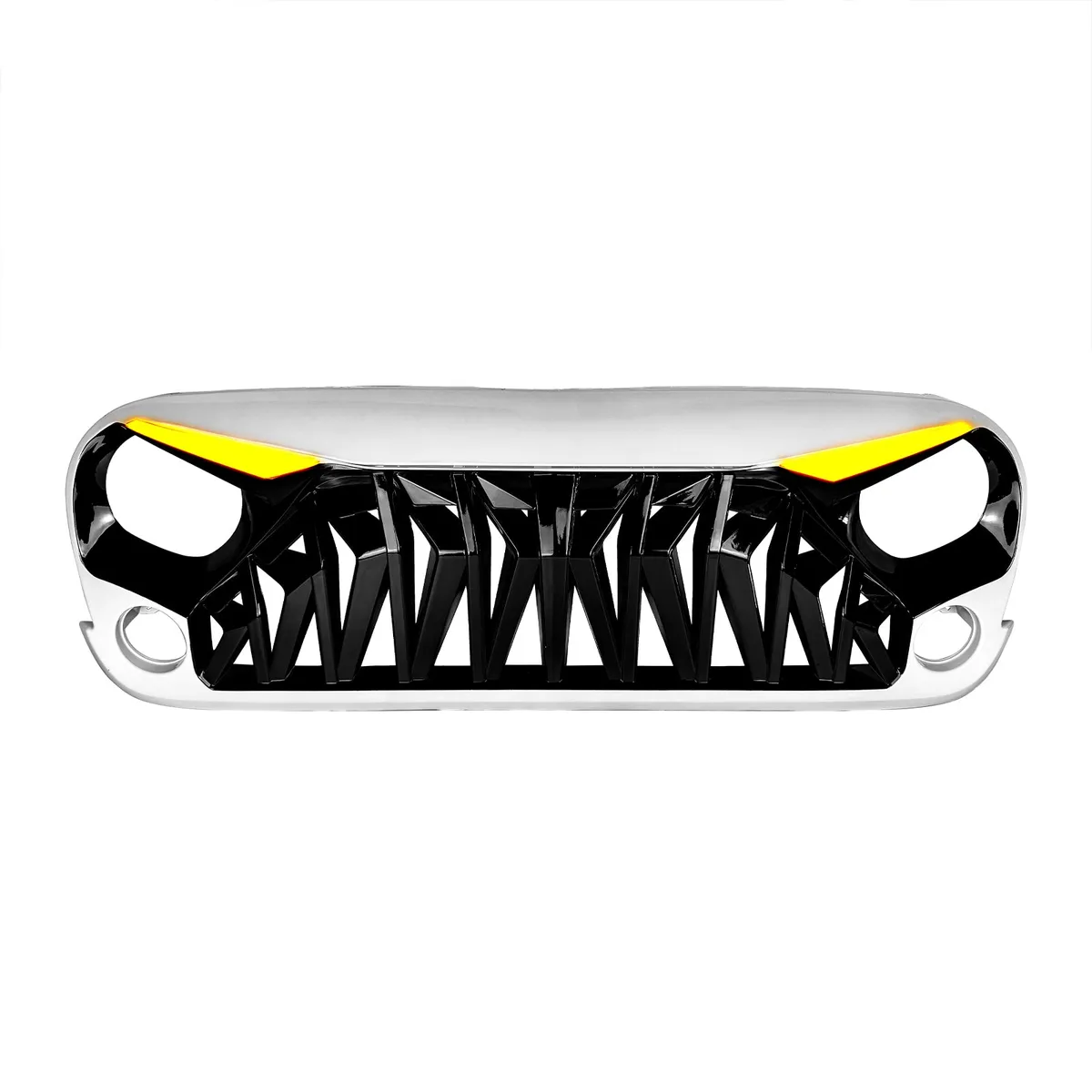 Shark Grille W/ LED Eyebrow DRL and Turn Signals - White & Black For 07-18 Jeep Wrangler JK product image
