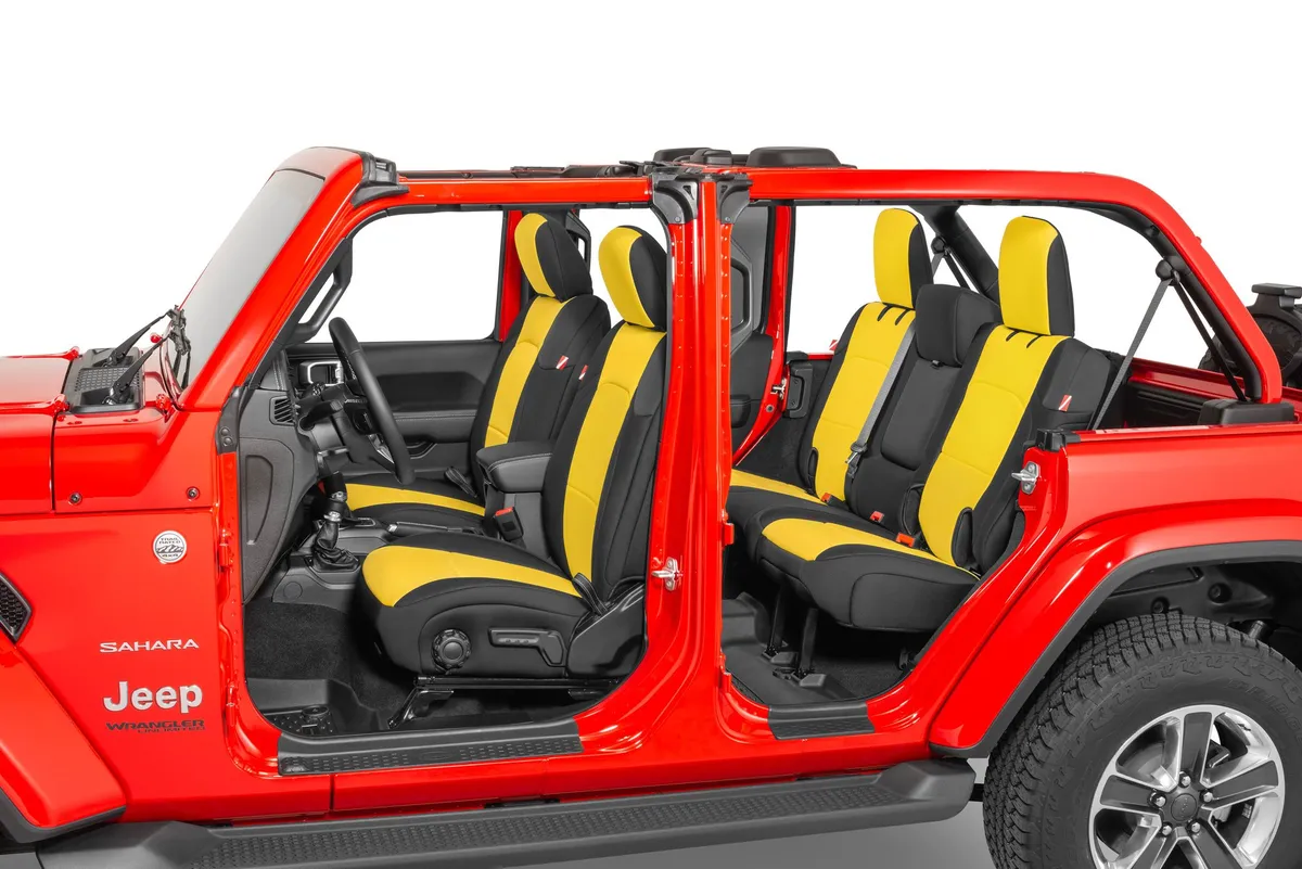 Jeep Wrangler Neoprene Seat Covers for 18-20 Jeep Wrangler JL Unlimited 4-Door w/Leather Interior Yellow Diver Down product image