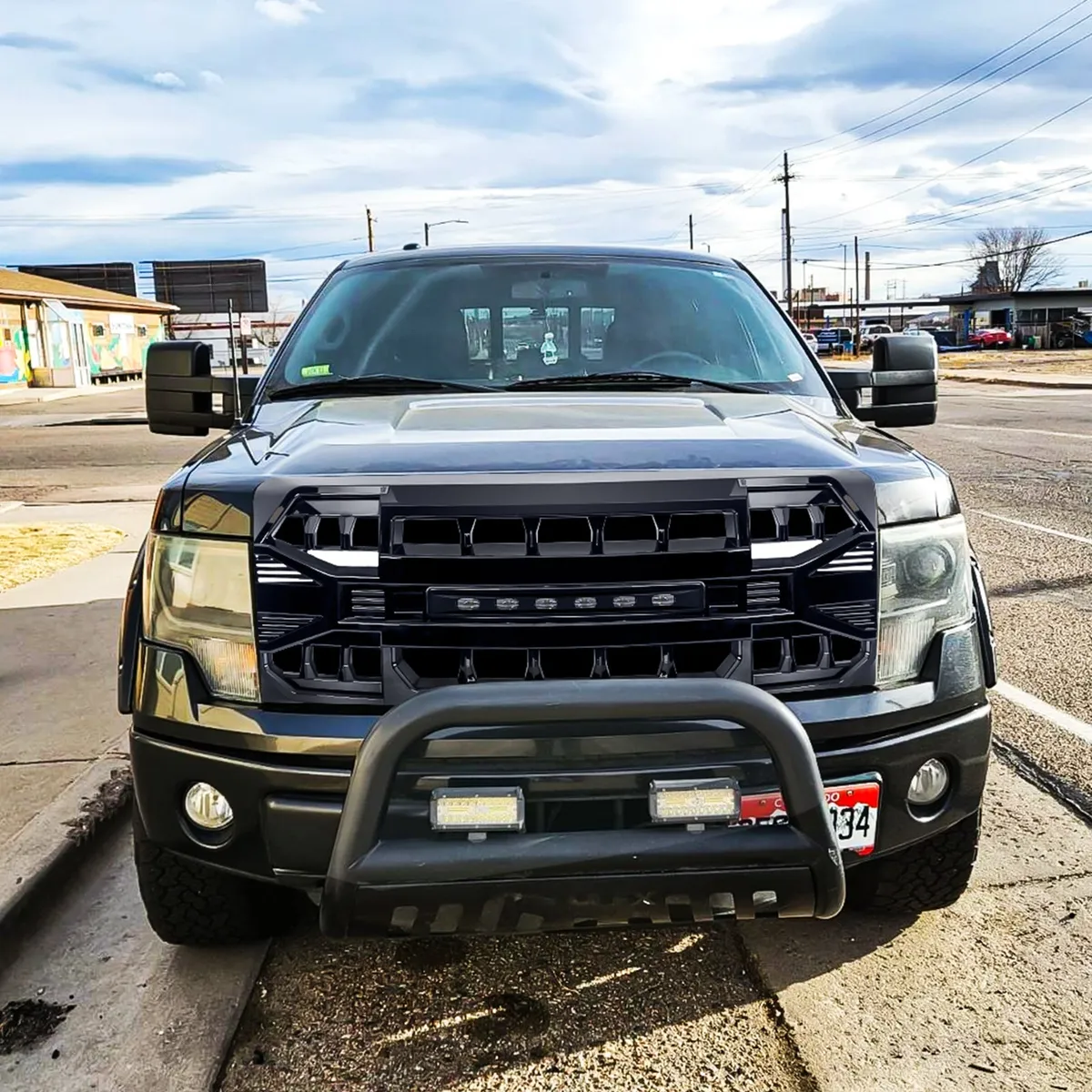 American Modified Amfmaa00114 Armor Grille With LED Off-Road Lights - Matte Black product image