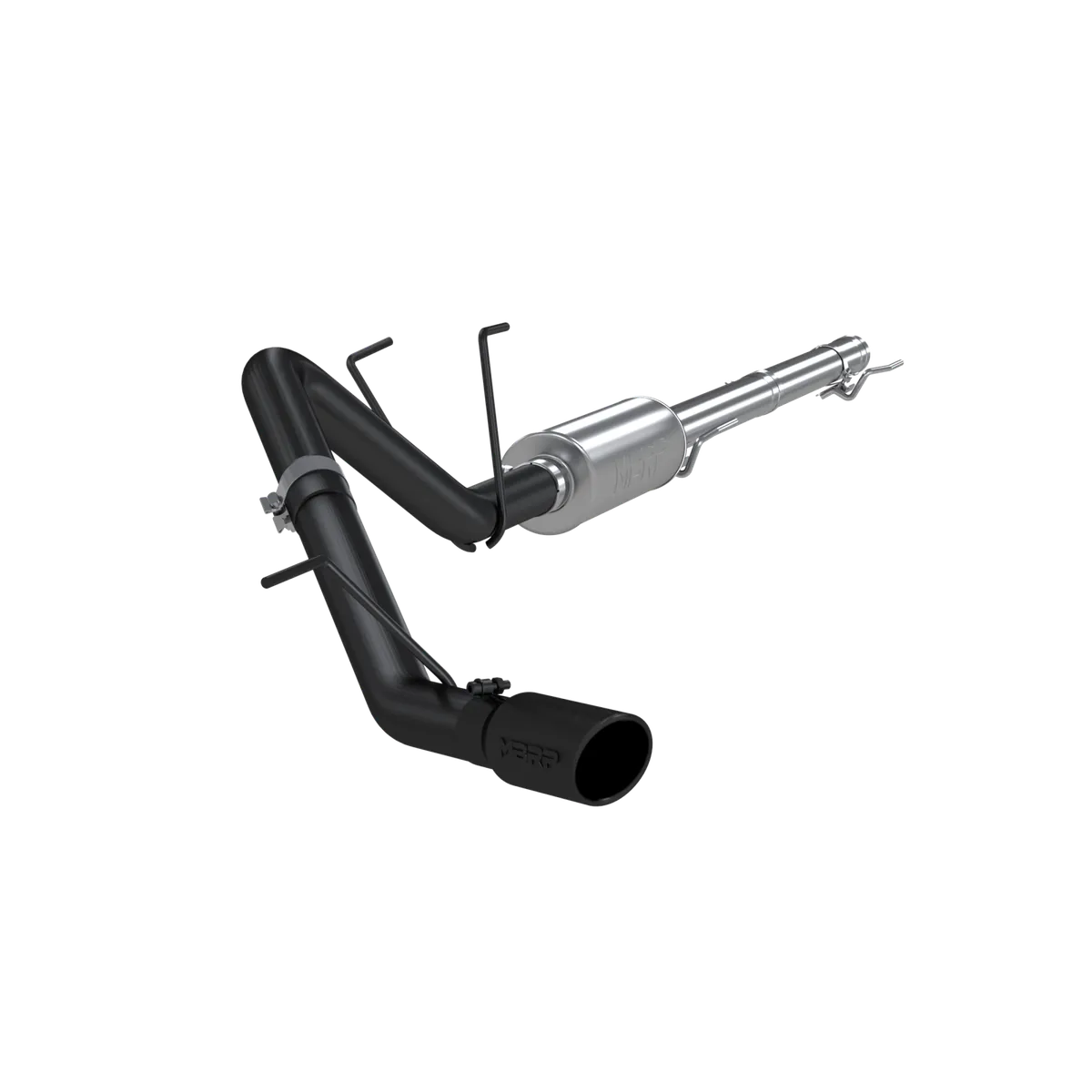 Armor BLK Cat Back Exhaust System; 3 in.; Incl. Front Pipe/Extension Pipe/Muffler/Over Axle Pipe/Tailpipe/Hardware/4 in. OD Tip; Single Side Exit; Black Coated; product image