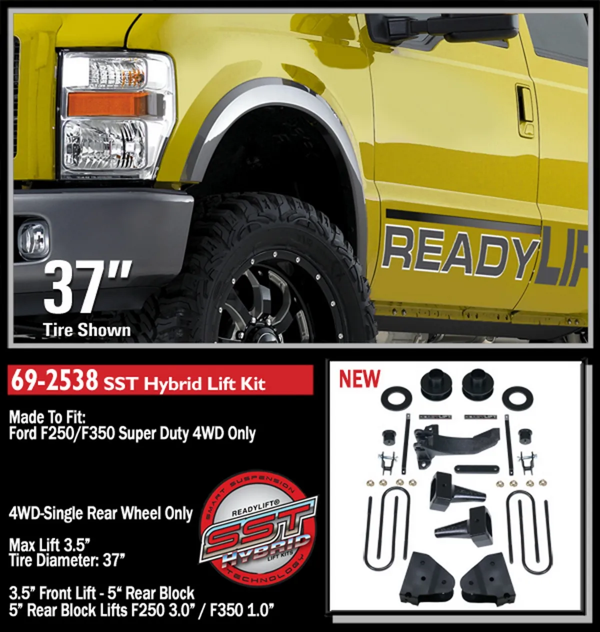 3.5coilspringspacerfront-5.0taperblockrear-1piecedriveshaft-F250f350f4502011-2016fordf250f350f4504wd product image