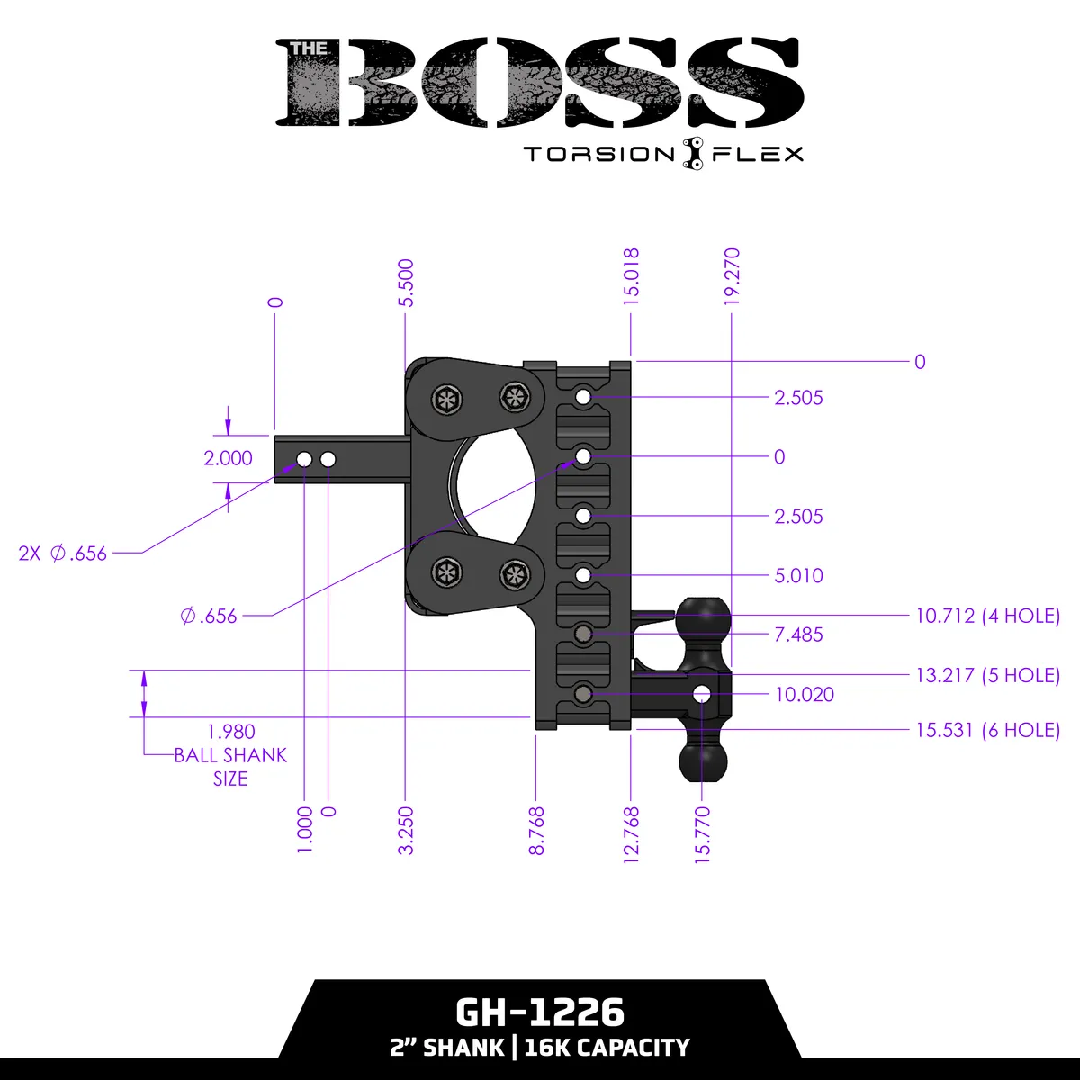 The BOSS TORSION-FLEX 25in Shank 75in Drop 17K TW 16K Hitch and GH-051 Versa-Ball and GH-032 Pintle Lock product image