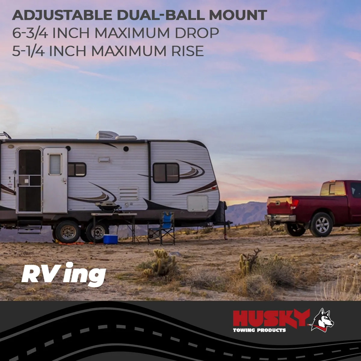 Husky Towing 33108 For 2 Recvr 6K Gross Wt Adjust Drop Or Rise Accepts 1 Shank W/O Ball Blk Steel product image