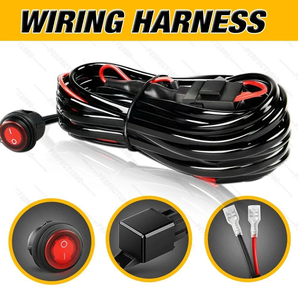 LED Light Bar Wiring Harness Kit (2 Leads 16awg) With Fuse 12v 40a Relay 3/4" On/Off Switch product image