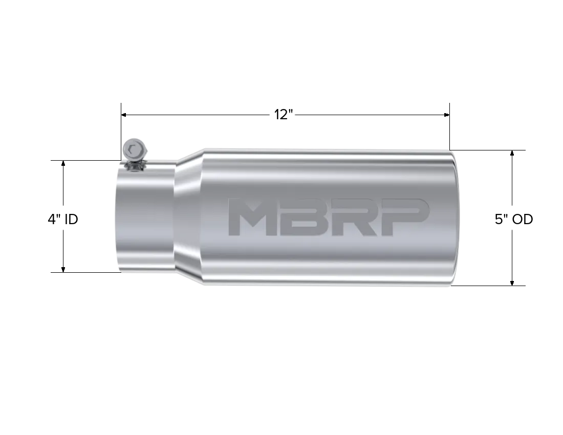 Armor Pro Exhaust Tip; 4 in. Inlet Diameter; 5 in. Outlet Diameter; 12 in. Length; Straight; Rolled; 304 Stainless Steel; Mirror Polished; product image