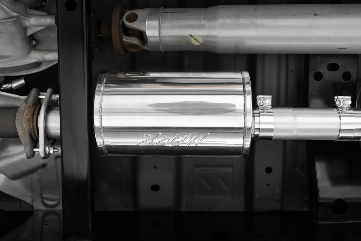 Armor Pro Cat Back Exhaust System; 3 in.; Incl. Front Pipe/Ext. Pipe/Muffler/Tailpipe/Hardware/4 in. OD Tip; Pre-Axle Dual Outlet; Street Version; T304 Stainless Steel; product image