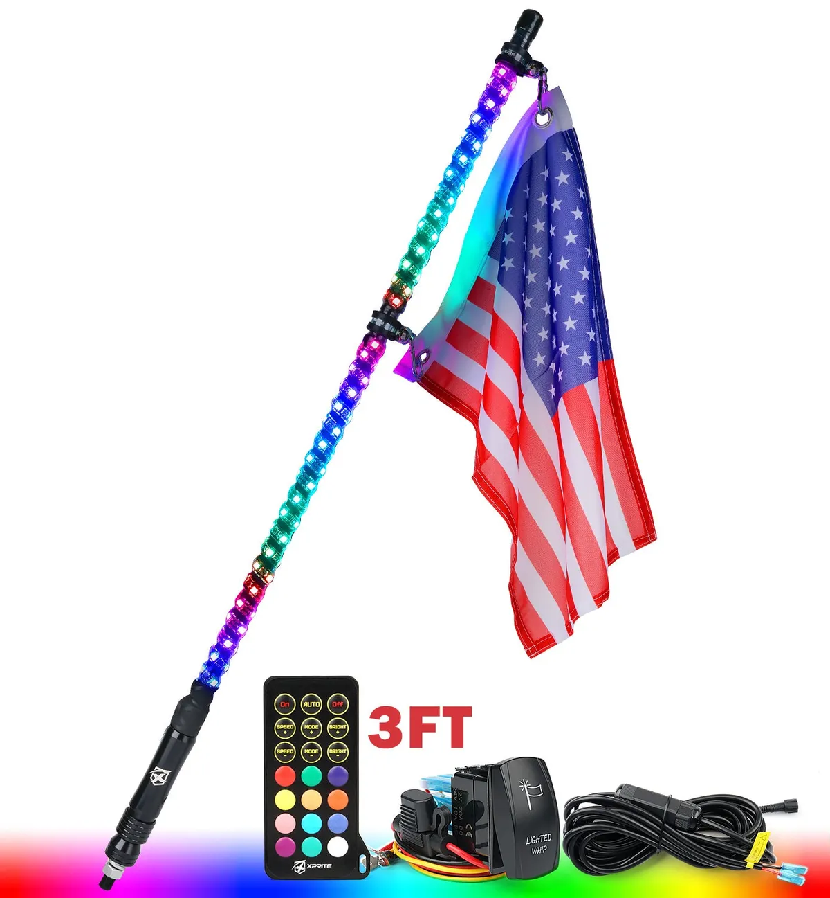 Spiral RGB LED Flag Pole Whip Light with Remote Control | Monsoon Series product image