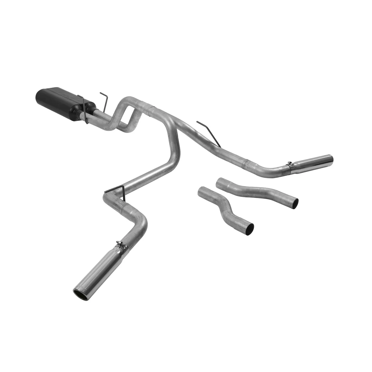 02-05 Dodge Ram 1/2Ton 4.7L / 5.9L 2/4 Wheel Drive All Wheelbases 2.50in Outlets Super 50 Series Muffler Stainless Tips American Thunder (Will Not Fit 5.7L Hemi) DOR/S Mandrel Bent Tubing 16 Gauge Aluminized Steel product image