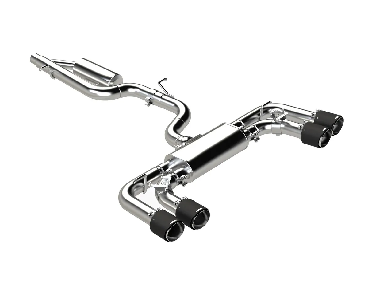Armor Pro Cat Back Exhaust System; 3 in.; Quad Split Rear Exit; w/Active Exhaust; Quad 4.5 in. Carbon Fiber Tips; T304 Stainless Steel; product image