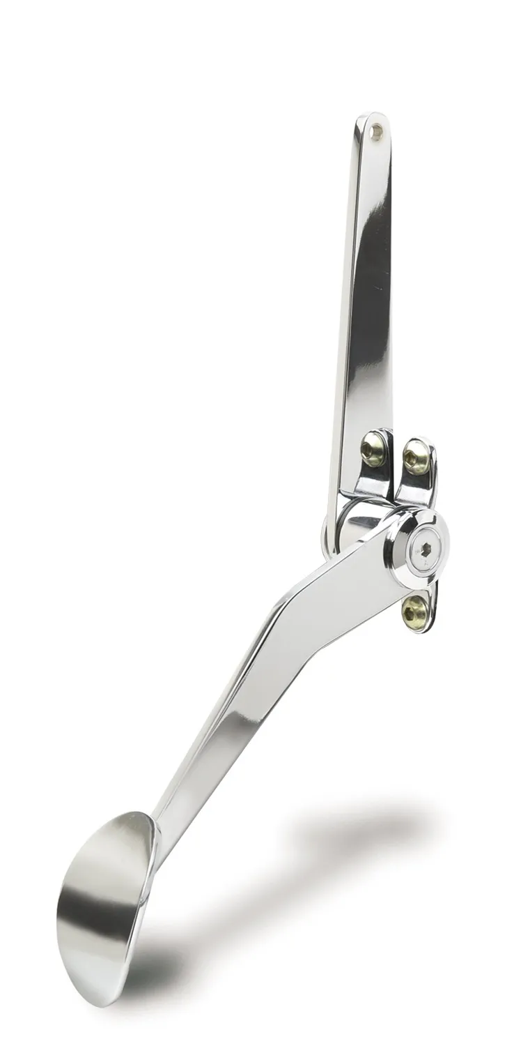 Throttle Pedal Assembly; Chrome Plated Steel; Spoon Style; Splined Lower Arm; Incl. Mounting Bracket; Steel; product image