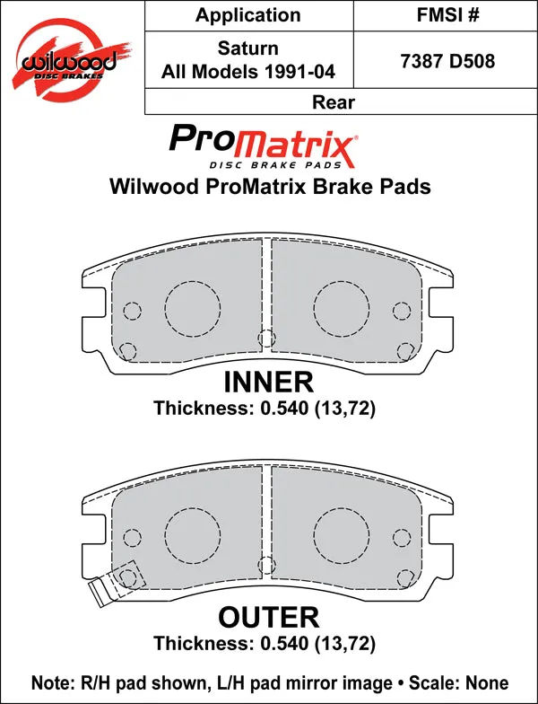 Wilwood Brakes 1991 - 1999 Buick, Cadillac, Chevrolet, Oldsmobile, Pontiac, Saturn Original Equipment Pads - 150-D0508K