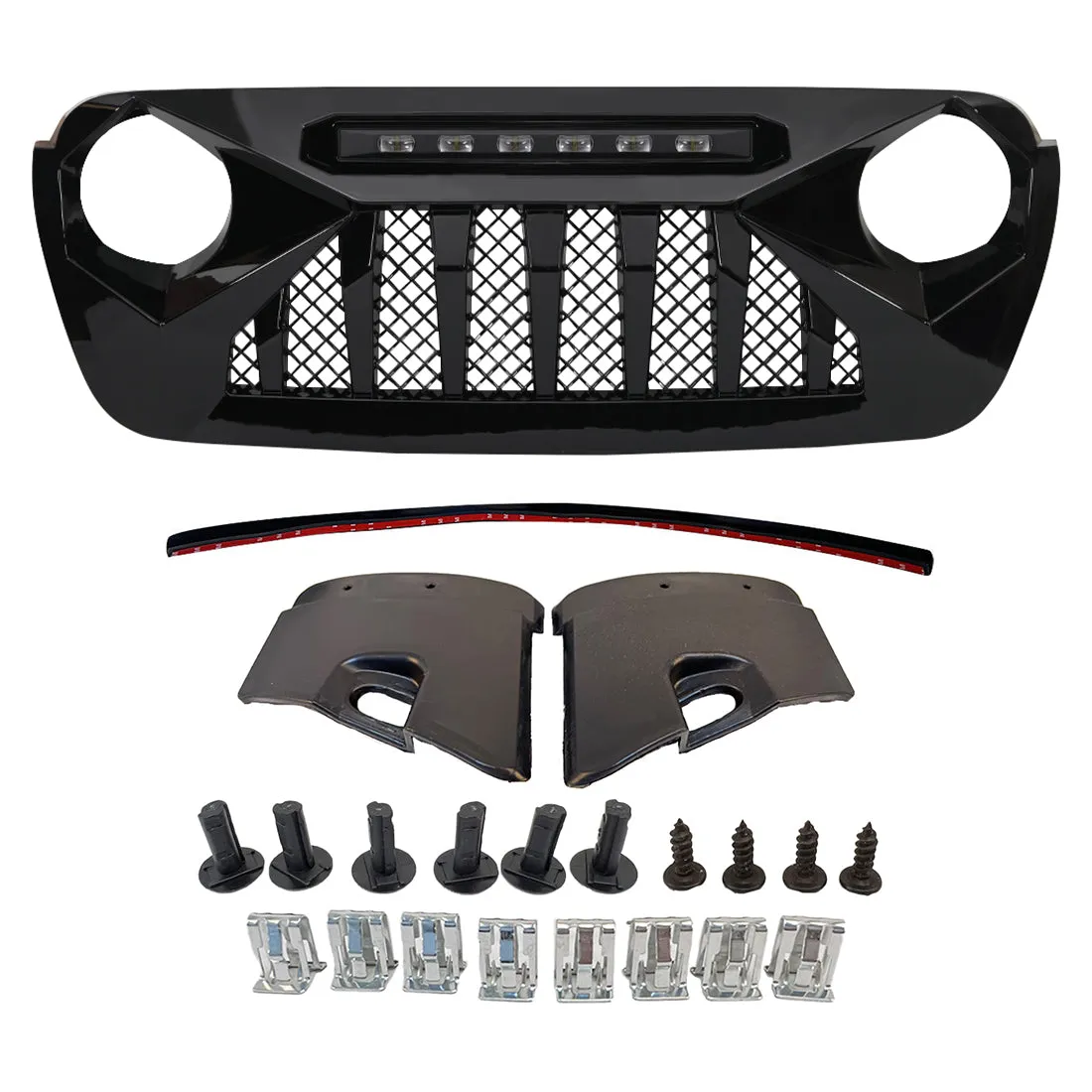 Demon Grille W/ Led Off-Road Lights - Glossy Black For 18+ Jeep Wrangler JL & Gladiator JT W/ O Trailcam product image