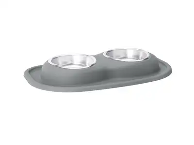Weathertech Pet Feeding System; Dark Grey; Double Low w/16 oz. Stainless Bowls;