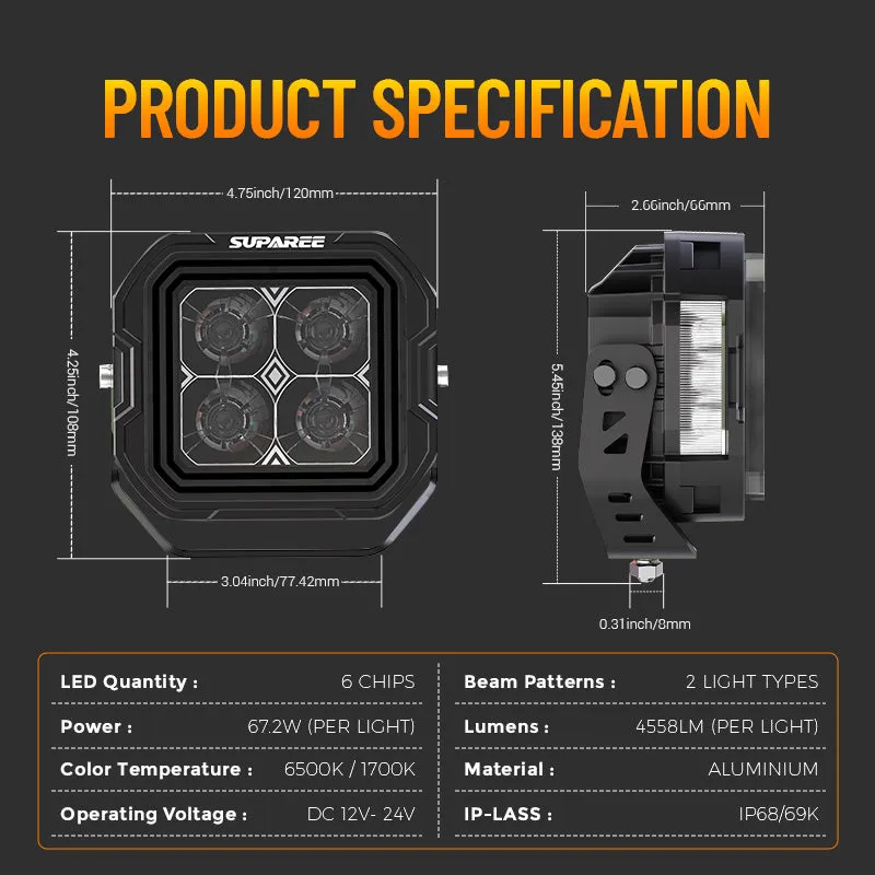 5-Inch White + Amber Dual-Mode A-Pillar Ditch LED Off Road Lights for Jeep Wrangler JK product image