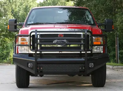 Fab Fours Black Steel Front Ranch Bumper; 2 Stage Black Powder Coated; w/Full Grill Guard; Incl. Light Cut-Outs;